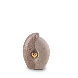 Mini Keramische Urn Bruingrijs-Gouden Hart (0.8 liter)
