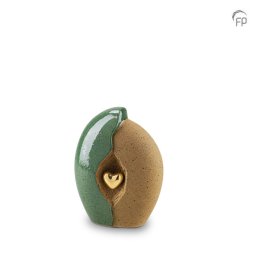 Mini Keramische Urn Groen-Zand, Gouden Hart (0.8 liter)