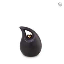 Mini Keramische Traan Urn Zwart - Gouden Hart (0.8 liter)