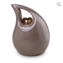 Grote Keramische Teardrop Urn Grey - Gouden Hart (3.8 liter)