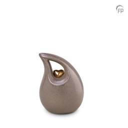 Mini Keramische Teardrop Urn Grey - Gouden Hart (0.8 liter)