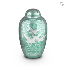 Grote Messing Urn Zilver, Groene Vogels (3.2 liter)