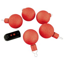LED kerstballen rood, set van 5 met afstandsbediening