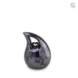 Mini Keramische Urn Oiled Blue, Silver Heart (0.8 liter)