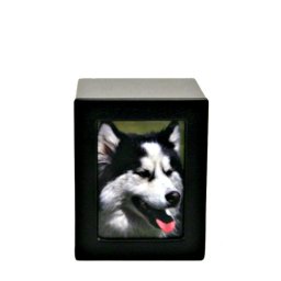 Mediumgrote Houten Foto Dieren Urn Black Satin (1.5 liter)
