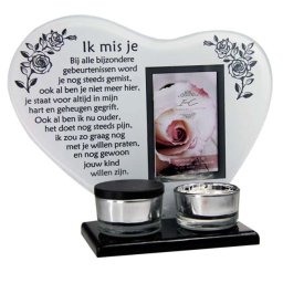 Gedenkhart met Waxinelichthouder en Mini Urn Mis Je (0.015 liter)