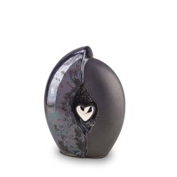 Kleine Keramische Urn Oiled Blue, Smoked Silver Hart (2.2 liter)