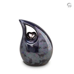 Kleine Keramische Urn Oiled Blue, Silver Heart (2.2 liter)