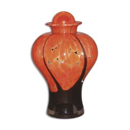 Grote Glazen Urn Oranje-Zwart (3.5 liter)