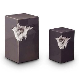 Kleine Keramische Urn Shiney Grey, Zilver Hart (1.5 liter)