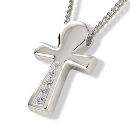 Zilveren Ashanger Ankh met 5 Zirkonia inclusief Collier