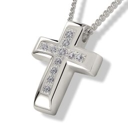 Zilveren Ashanger Kruis met 11 Zirkonia inclusief Collier