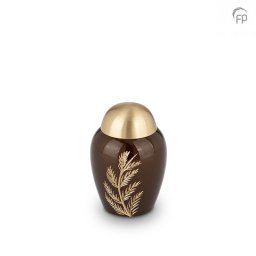Messing Mini Urn Bruin, Matgouden Varenblad (0.05 liter)