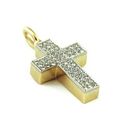 Bicolor Gouden Ashanger Kruis met 60 Briljanten