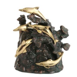 Bronzen Urn Dansende Dolfijnen rond Rots (4.5 liter)