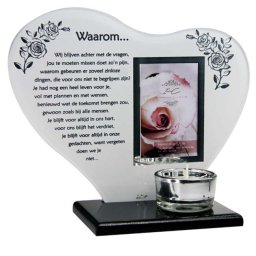 Gedenkhart Waarom, met Fotolijstje en Waxinelichthouder