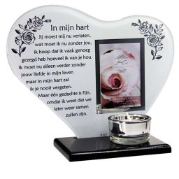 Gedenkhart Verlaten, met Fotolijstje en Waxinelichthouder