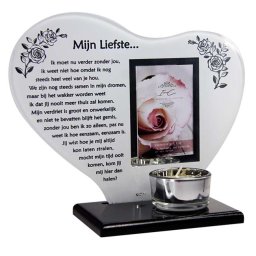 Gedenkhart Liefste, met Fotolijstje en Waxinelichthouder