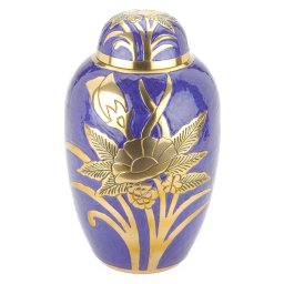 Grote Messing Urn Paarsblauw - Gouden Bloemen (3.3 liter)