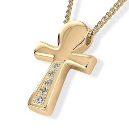 Gouden Ashanger Ankh met 5 Briljanten