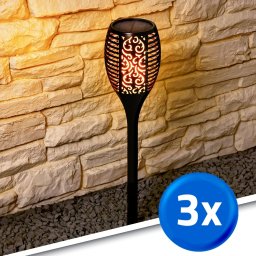 Solarlamp fakkel voordeelset 3 zwart met schemersensor