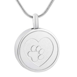 RVS Ashanger Rond Bakje Hart met Pootafdruk Zilver, inclusief Collier