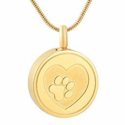 RVS Ashanger Rond Bakje Hart met Pootafdruk Goud, inclusief Collier