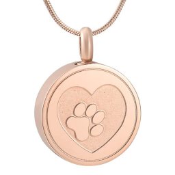 RVS Ashanger Rond Bakje Hart met Pootafdruk Rozegoud, inclusief Collier