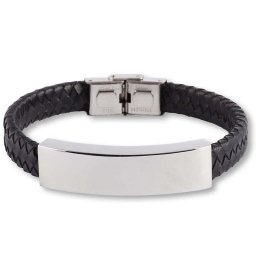 Zwart Lederen Aurora Armband met RVS Asruimte