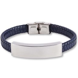 Blauw Lederen Aurora Armband met RVS Asruimte