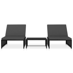 vidaXL Tuinstoelen 2 st verstelbaar met tafel poly rattan zwart