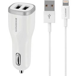 Mobiparts Dual USB Auto Oplader 4,8A + Lightning Kabel Wit