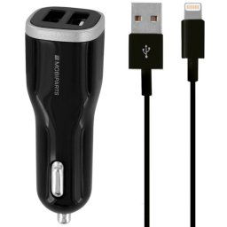 Mobiparts Dual USB Auto Oplader 4,8A + Lightning Kabel Zwart