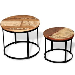 vidaXL 2-delige Salontafelset rond 40/50 cm massief gerecycled hout