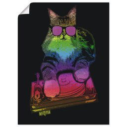Artland Artprint Grappige dj kat party muziek als artprint van aluminium, artprint op linnen, muursticker of poster in verschillende maten