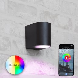 Zwarte wandlamp voor buiten met Zigbee GU10 spot - Rond