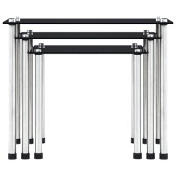 vidaXL 3-delige Tafeltjesset gehard glas zwart