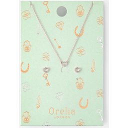 Orelia giftset - ketting kort en oorbelletjes met open hartje - zilverkleurig