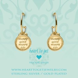 Heart to Get 925 Sterling Zilveren Goudkleurige Bohemian Coin Happy Mind Oorbellen