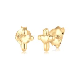 Elli Oorbellen Kind kruis hart godsdients 925 zilver verguld