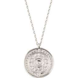 Orelia ketting kort met ingegraveerd muntje zilverkleurig - 46 cm