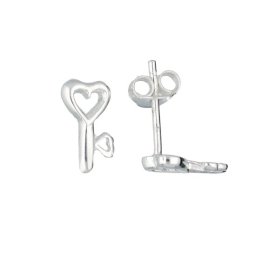 Lilly oorknopjes sleutel met hart - zilver - 6x10.5mm