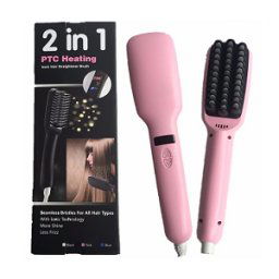 KINGDOMCARES - Hair Straightener Brush, PTC Faster Heating Straightening Brush Styler At Home