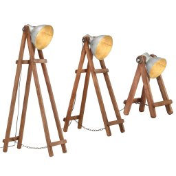 vidaXL Vloerlampen 3 st E27 massief mangohout zilverkleurig