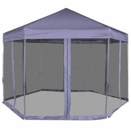 vidaXL Partytent met zijwanden pop-up zeshoekig 3,6x3,1 m donkerblauw