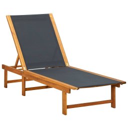 vidaXL Ligbed met tafel massief acaciahout en textileen