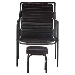 vidaXL Relaxfauteuil met voetenbankje echt leer zwart