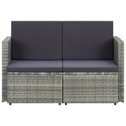 vidaXL Tuinbank 2-zits met kussens poly rattan grijs