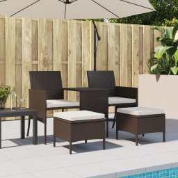 vidaXL Tuinbank met tafeltje en krukken tweezits poly rattan bruin