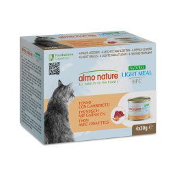 4x 50g Almo Nature HFC Natural Light Tonijn & Garnalen Natvoer Katten